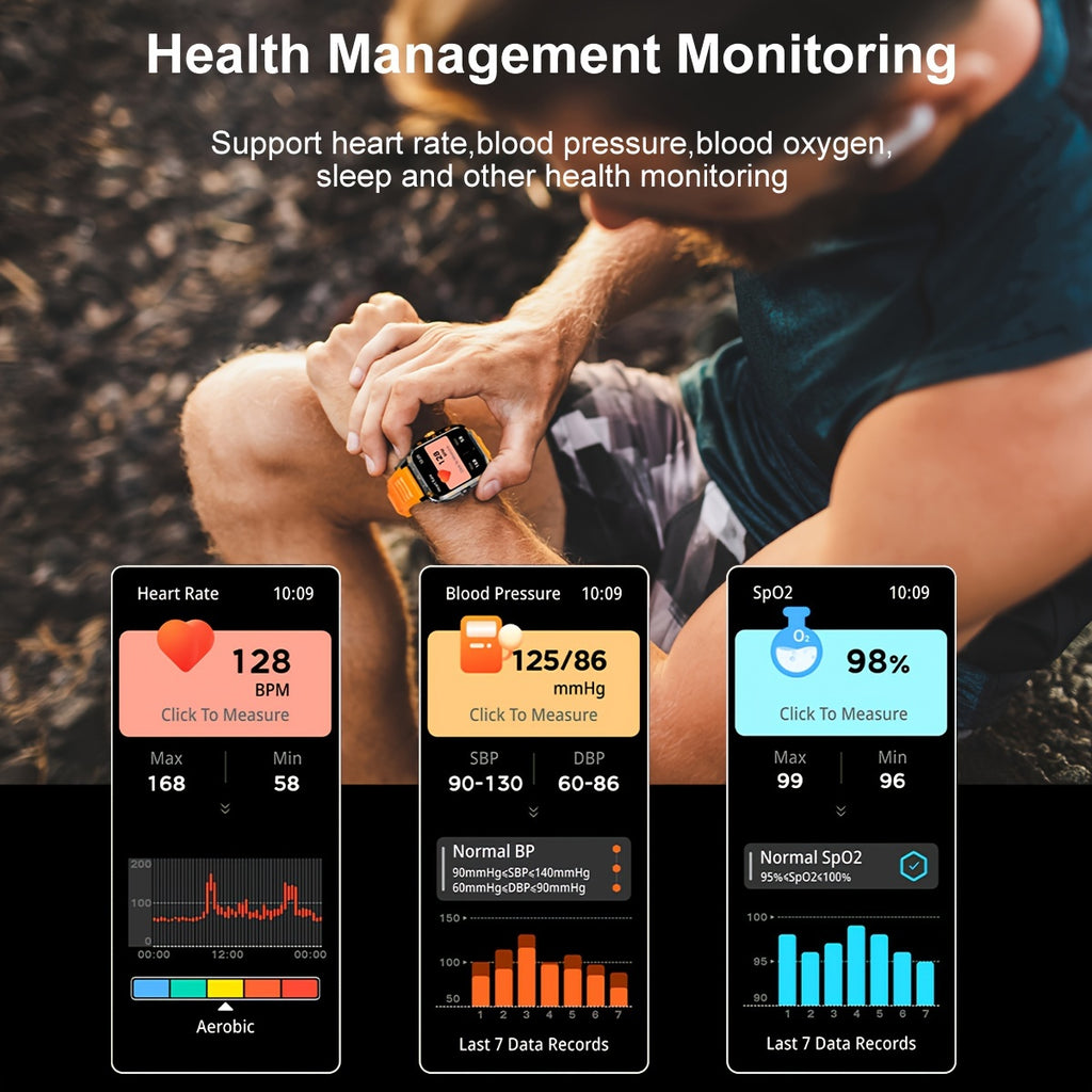 Smartwatch for Men Outdoor Sports - 4.95cm Full Touch Display, Built-in Flashlight & LED Lighting, 100+ Modes, Multi-Language Support, Call & Message Alerts, Compatible for iPhone & for Android FS