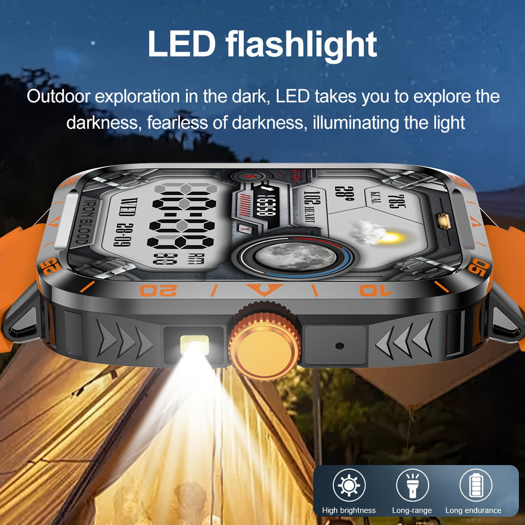 Smartwatch for Men Outdoor Sports - 4.95cm Full Touch Display, Built-in Flashlight & LED Lighting, 100+ Modes, Multi-Language Support, Call & Message Alerts, Compatible for iPhone & for Android FS