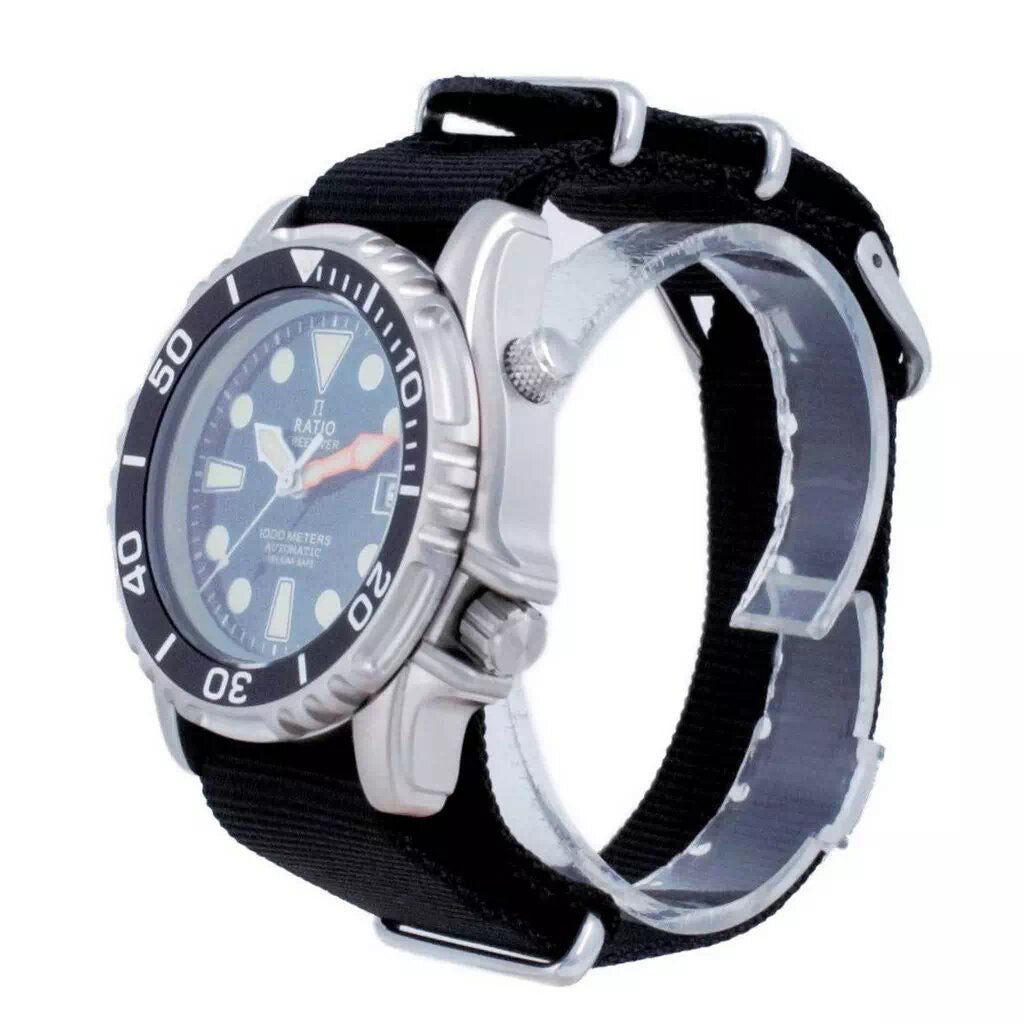 Ratio Free Diver Helium Safe Nylon Automatic Diver's 1066KE20-33VA-BLK-var-NATO4 1000M Men's Watch
