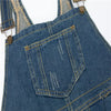 Women Pocket Decor Knee Ripped Suspender Jeans