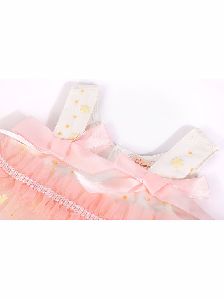 Flower Trim Mesh Bowknot Princess  Baby Onesies For Girl High Quality