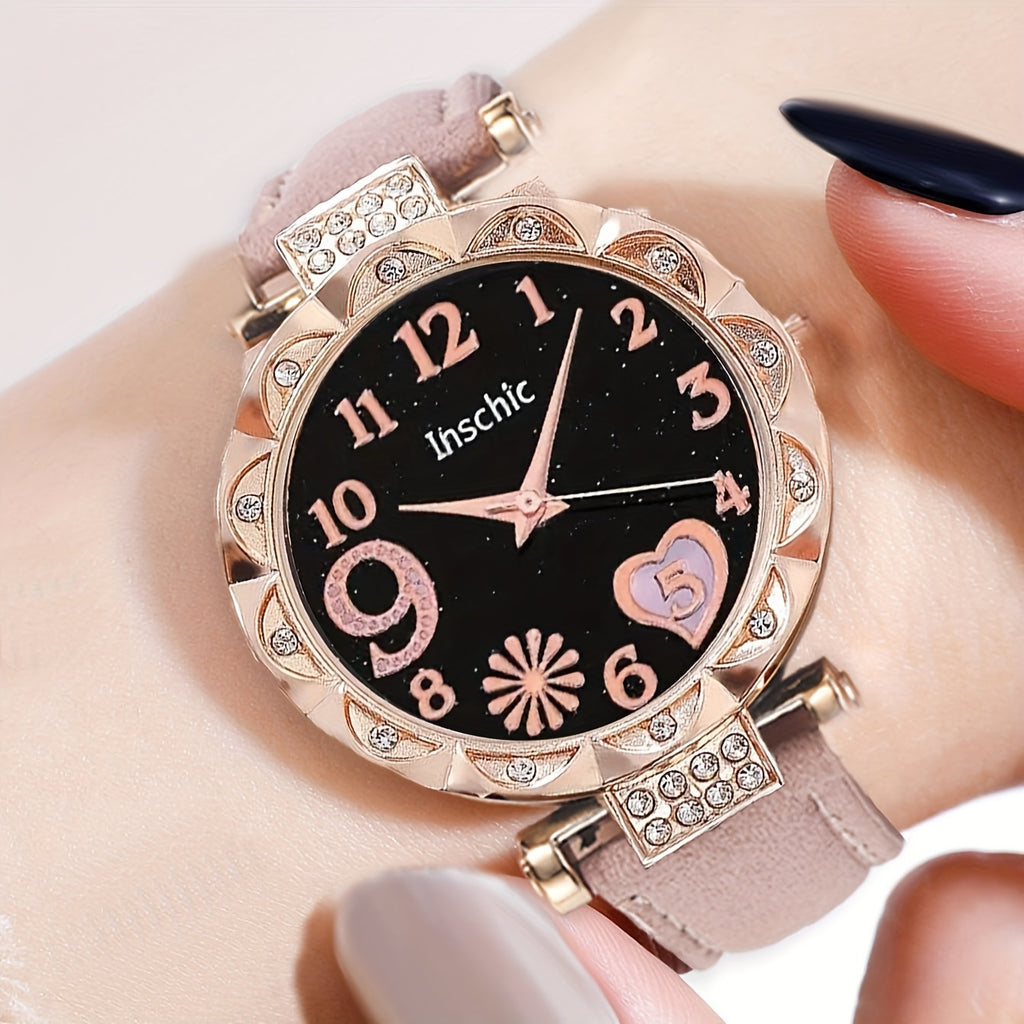 Girl Pink Watch And 1pc Rhinestone Bracelet, Gift For Friend FS
