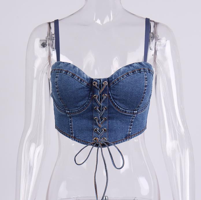 Hot style Woman Casual Denim Straps Tops