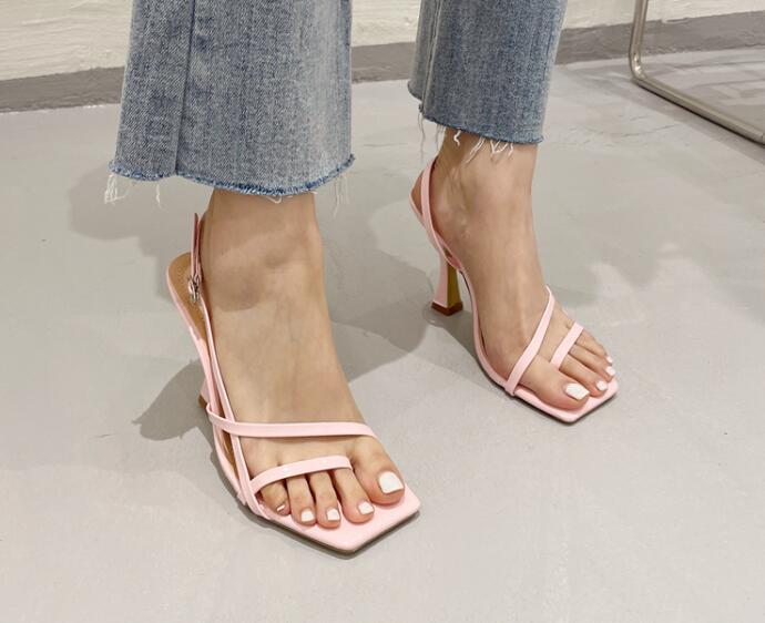 Simple style  sandals square toe high heels chunky heel