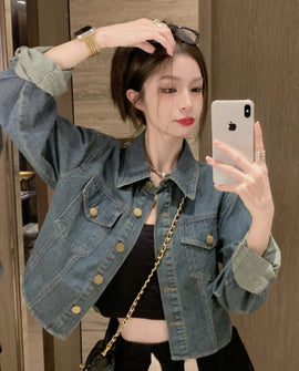 Design sense niche retro temperament casual loose short denim jacket top