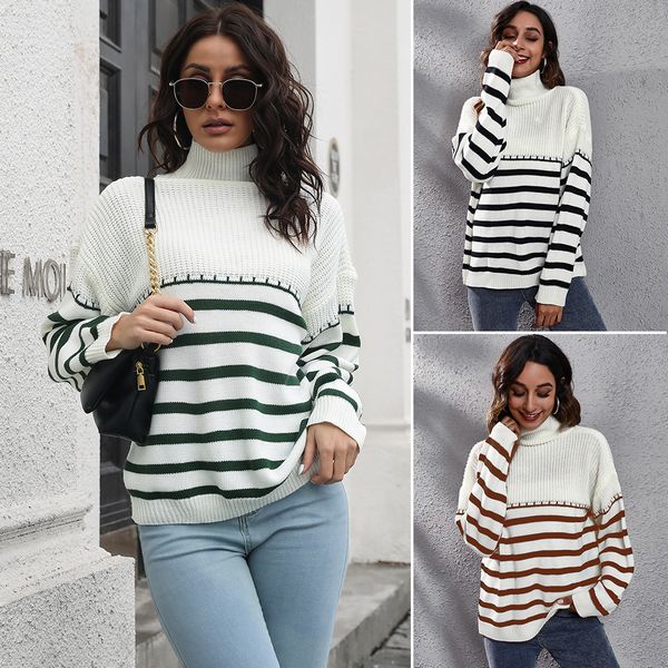 Turtleneck knit sweater winter new stripe knit Pullover