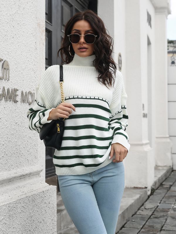 Turtleneck knit sweater winter new stripe knit Pullover