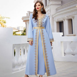 Long sleeve spring travel elegant fashion Light blue dress