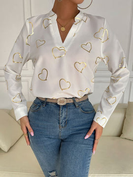 Fashion V neck Printed Casual Shirt