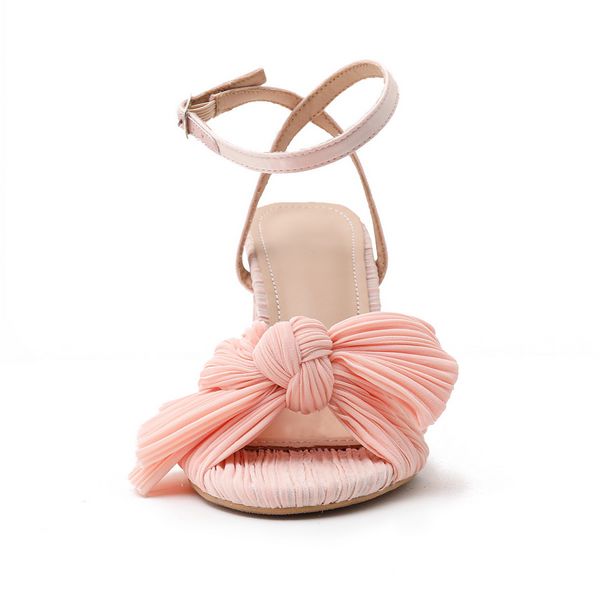New  fashion sandals thick heel bow silk sandals Retro shoes