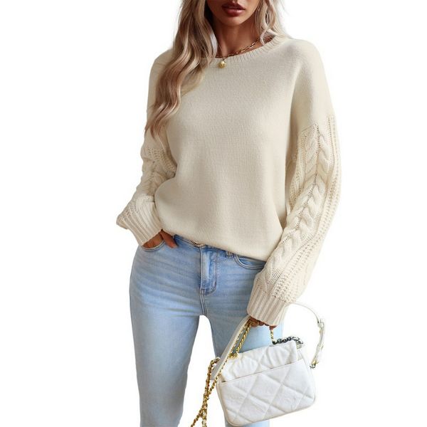European style Round collar Long sleeve Sweater Blouse