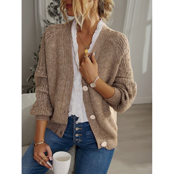 European style Casual Blouse Solid color Cardigans