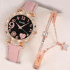 Girl Pink Watch And 1pc Rhinestone Bracelet, Gift For Friend FS