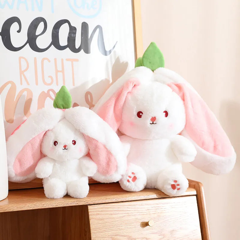 Bunny Stuffed Animal Plush Reversible Strawberry Bunny Plush Doll With Zipper Cute Soft Rabbit Room Decoration Toys For Easter G