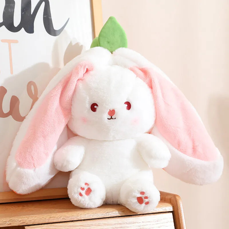 Bunny Stuffed Animal Plush Reversible Strawberry Bunny Plush Doll With Zipper Cute Soft Rabbit Room Decoration Toys For Easter G