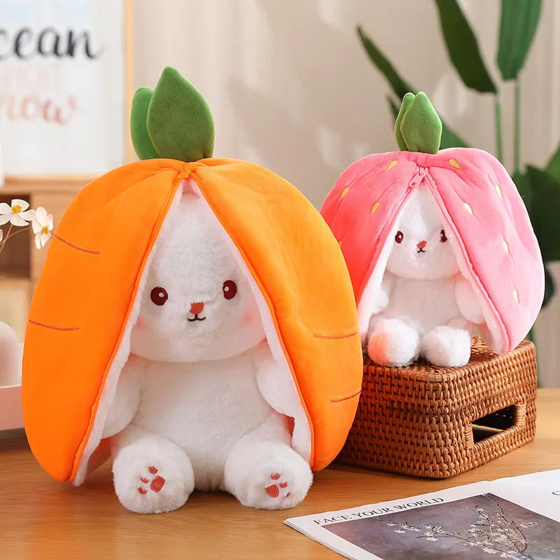 Bunny Stuffed Animal Plush Reversible Strawberry Bunny Plush Doll With Zipper Cute Soft Rabbit Room Decoration Toys For Easter G