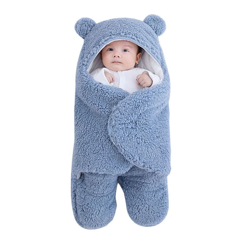 0-6M Solid Color Fleece Sleeping Bag With Ear Style Kid