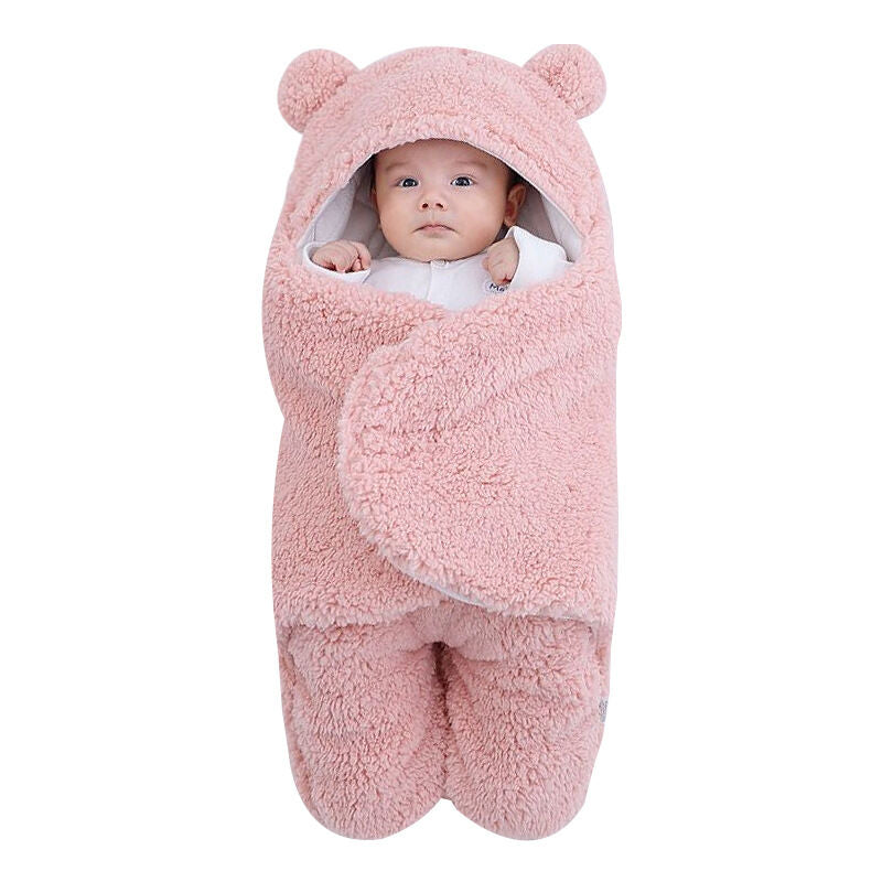 0-6M Solid Color Fleece Sleeping Bag With Ear Style Kid