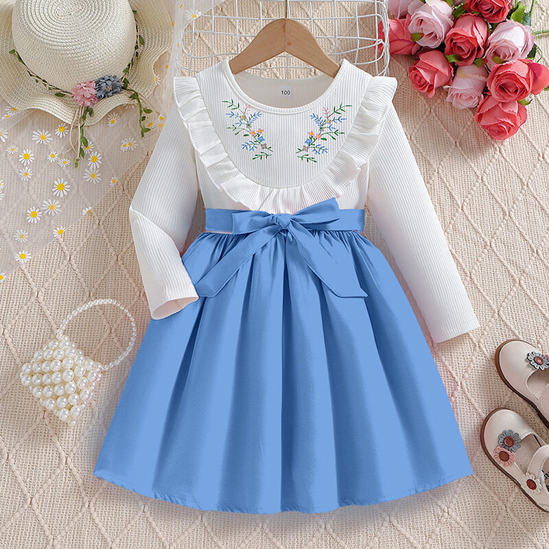 Toddler Girls 18M-6Y Floral Embroidered Dress With Belted Ruffles