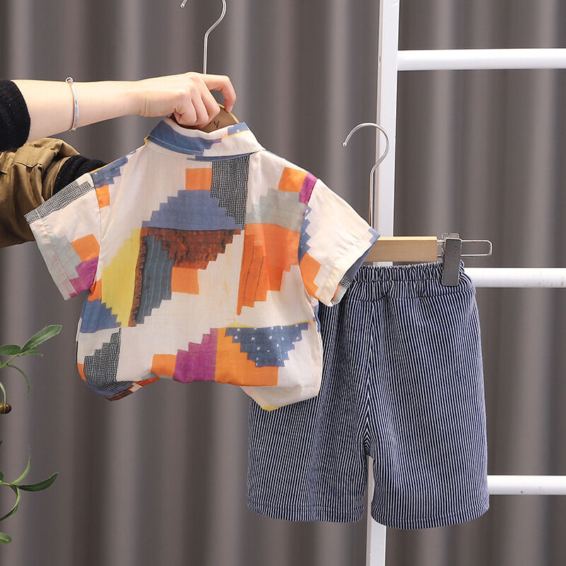 12M-5Y Toddler Boys Sets Contrast Shirts And Striped Shorts