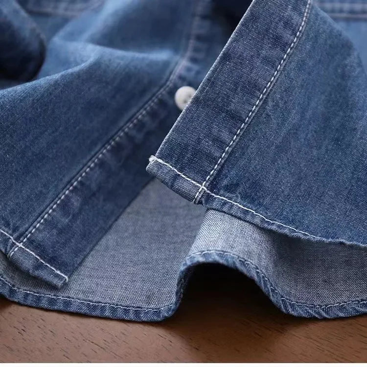 Boys' Denim Shirt Long Sleeve Casual Outerwear Spring Autumn New Style Children's Clothing Thin Cardigan Top for Big Kids