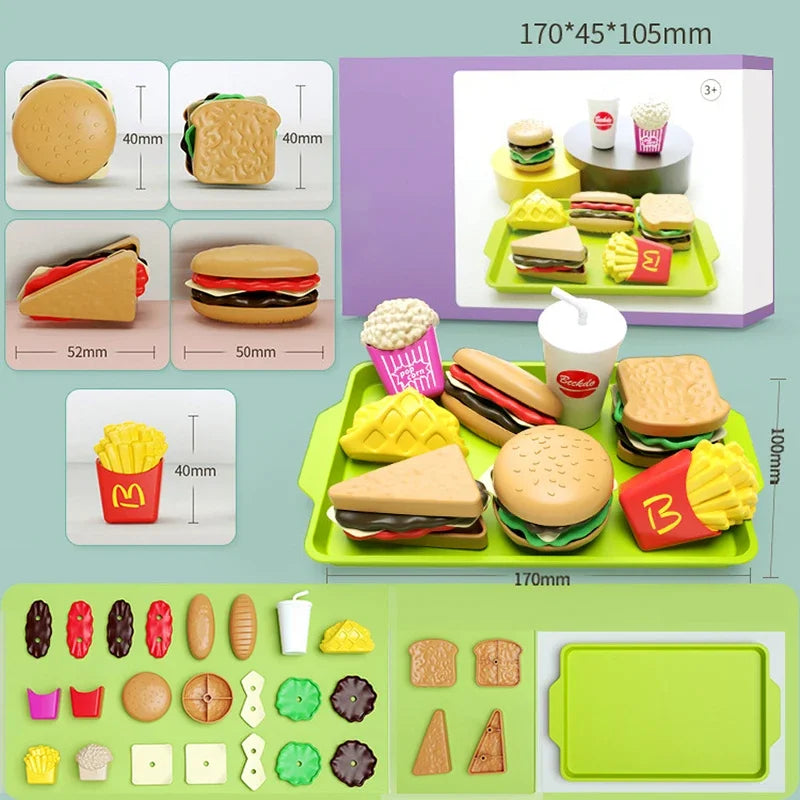 9 PCS Set Detachable Plastic Snack Hamburger Pretend Toy Kids Kitchen Play House Food Toy