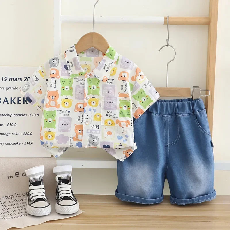 Boys Summer Outfit Thin Short Sleeve Shirt Two-Piece Set Fashionable Baby Boy Clothes Lightweight Clothing Set for Boys