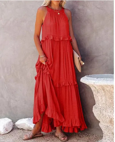 Women's Spring Summer New Collection Solid Color Vacation Style Fashionable Ruffle Edge Long Skirt Large Display Beach Skirt