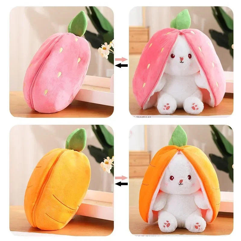 Cute Strawberry Carrot Rabbit Plush Toy Stuffed Creative Into Fruit Transform Baby Cuddly Bunny Doll 25cm for Kid Birthday Gift