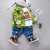 Korean Style Spring Summer Casual Children's Clothing Set Boys' Long Sleeve Denim Print Bear Three-piece Suit for Kids