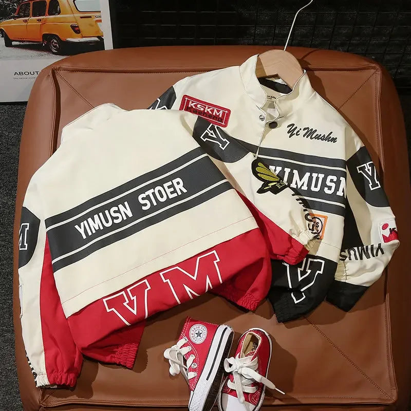 Cool Boys Motorcycle Jacket Spring Autumn Style Stand Collar Coat New Hot Sale Of The Season Children's Clothing Fashionable Kid