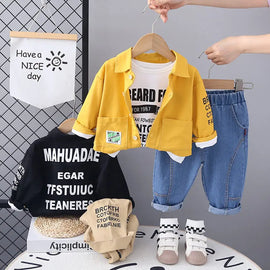 New Autumn Children Clothes Kids Boys Jacket Suit T-Shirt Pants 3Pcs/set Spring Infant Clothing Toddler Sportswear 0-5 Years