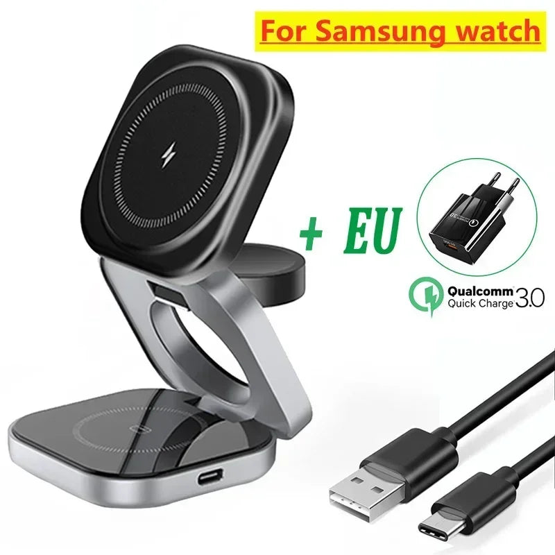 3 In 1 Magnetic Wireless Charger Stand Pad Magnet Fast Charging Station For Magsafe iPhone 16 15 Samsung Galaxy Apple Watch 1-9