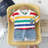Summer Hot Sale Of The Season New Dinosaur Collar Short Sleeve Denim Five-Point Pants Two-Piece Set for Boys Sporty Style Childr