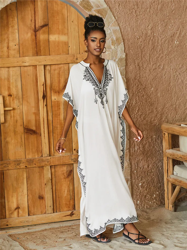 Kaftan Dresses Bathing Suit for Women Swimsuit Coverup Plus Size Beach Caftan Cover Ups for Swimwear Embroidery