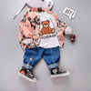 Korean Style Spring Summer Casual Children's Clothing Set Boys' Long Sleeve Denim Print Bear Three-piece Suit for Kids