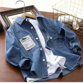 Boys' Denim Shirt Long Sleeve Casual Outerwear Spring Autumn New Style Children's Clothing Thin Cardigan Top for Big Kids