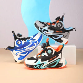 Boys' Sports Shoes Casual Basketball Net Mesh Middle Large Children Fashionable Autumn Winter Rotation Buckle Student Boy Shoes