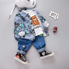 Korean Style Spring Summer Casual Children's Clothing Set Boys' Long Sleeve Denim Print Bear Three-piece Suit for Kids