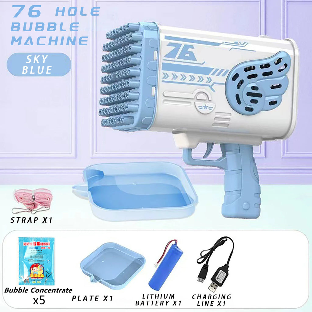 76/80/88 Holes Electric Rocket Bubble Gun With LED Gatling Blowing Soap Water Bow Bubble Machine Outdoor Toys For Children Gifts
