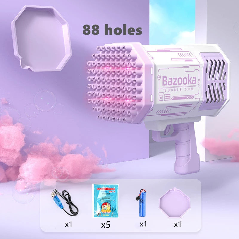 76/80/88 Holes Electric Rocket Bubble Gun With LED Gatling Blowing Soap Water Bow Bubble Machine Outdoor Toys For Children Gifts