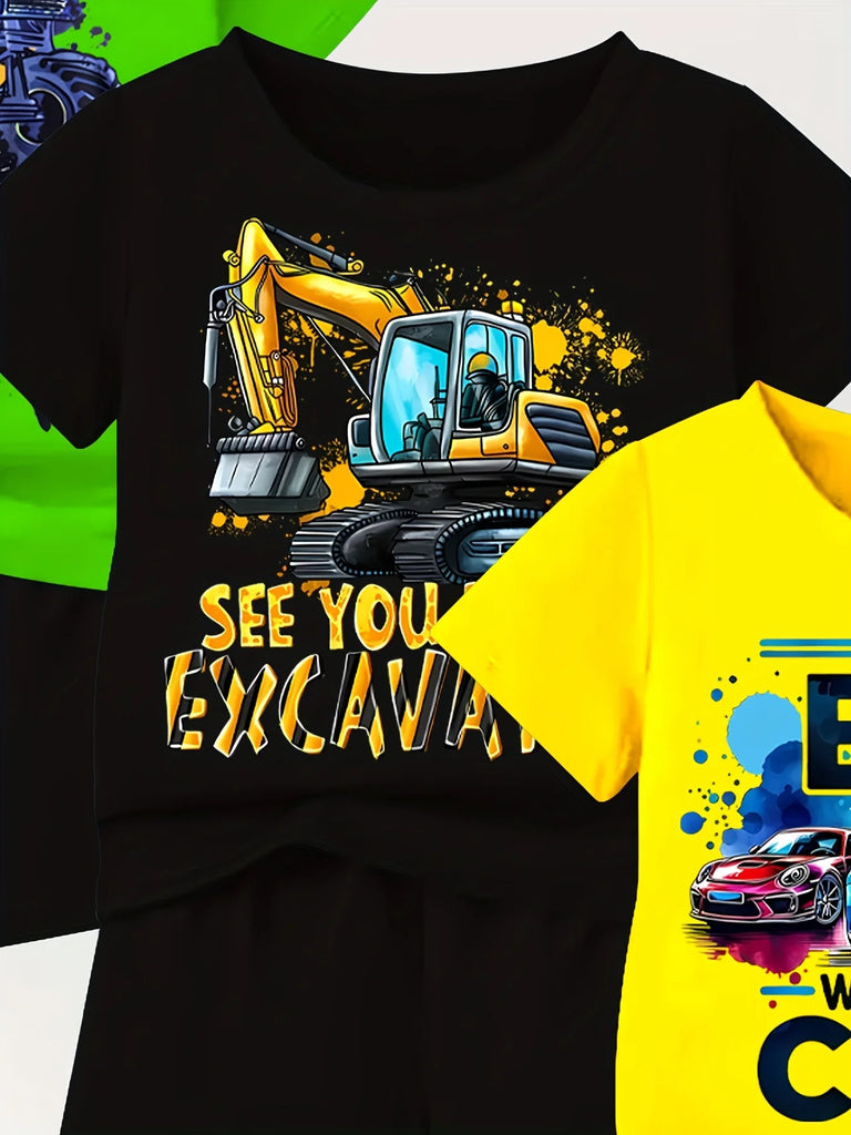 Casual Summer Outfits for Boys and Girls Cool Off-Road Printed Short-Sleeved T-Shirts and Shorts Everyday Cotton Summer Outfits