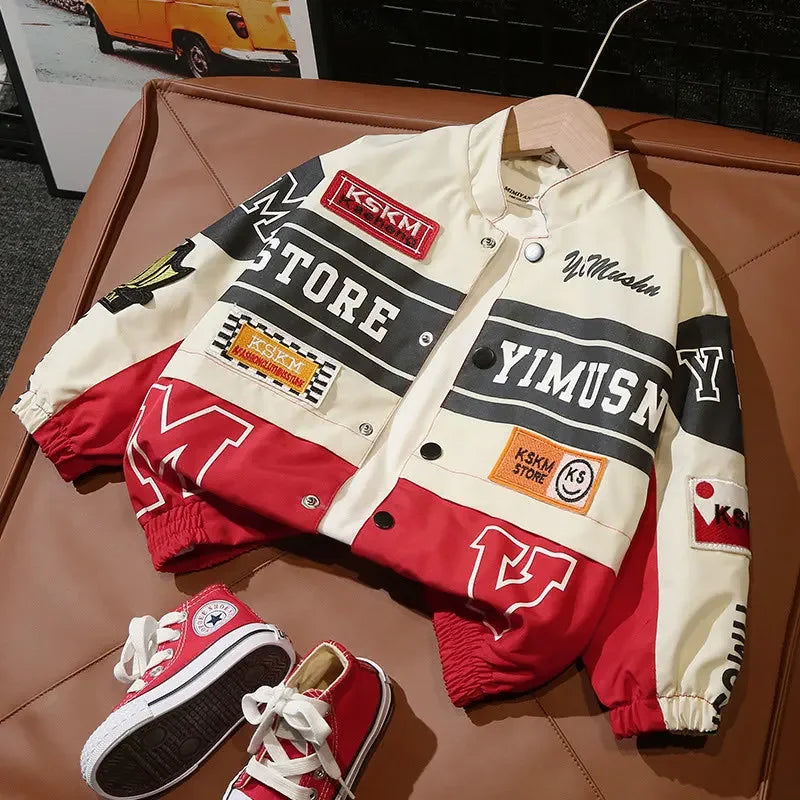 Cool Boys Motorcycle Jacket Spring Autumn Style Stand Collar Coat New Hot Sale Of The Season Children's Clothing Fashionable Kid