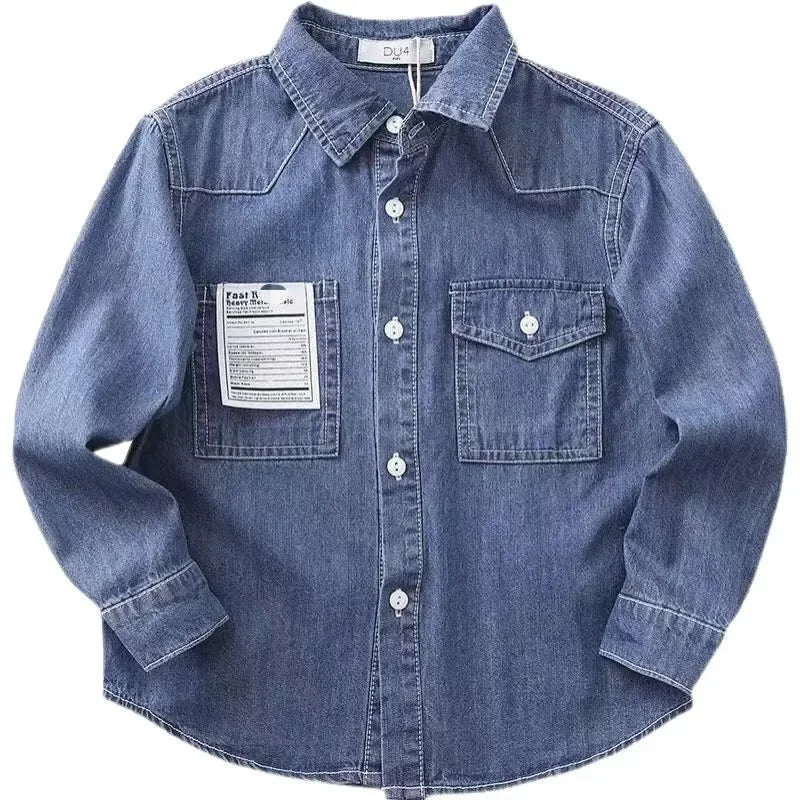 Boys' Denim Shirt Long Sleeve Casual Outerwear Spring Autumn New Style Children's Clothing Thin Cardigan Top for Big Kids