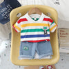 Summer Hot Sale Of The Season New Dinosaur Collar Short Sleeve Denim Five-Point Pants Two-Piece Set for Boys Sporty Style Childr