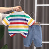 Summer Hot Sale Of The Season New Dinosaur Collar Short Sleeve Denim Five-Point Pants Two-Piece Set for Boys Sporty Style Childr
