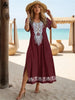 Summer Slit Short Sleeves Long Dress Women's Bohemian Simplicity Print Dresses Solid Color V-Neck Pullover Streetwear Clothing