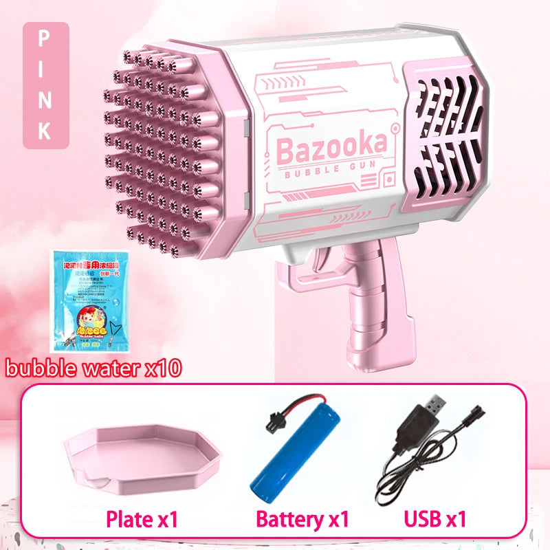 76/80/88 Holes Electric Rocket Bubble Gun With LED Gatling Blowing Soap Water Bow Bubble Machine Outdoor Toys For Children Gifts