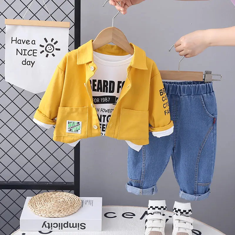 New Autumn Children Clothes Kids Boys Jacket Suit T-Shirt Pants 3Pcs/set Spring Infant Clothing Toddler Sportswear 0-5 Years