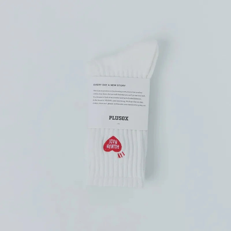 Couple Socks Same Style Balwenle European Fashionable Embroidered Heart Mid Calf Sports Socks Thick Line Knit Men's Socks